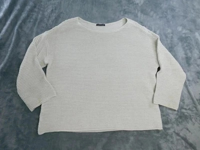 Suéter Eileen Fisher Mujer Grande Marfil Acanalado Metálico Lino Orgánico Manga 3/4 Foto 1 de 4