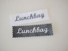 2 patches, applique, embroidery image words, sayings, LUNCHBAG, various colors