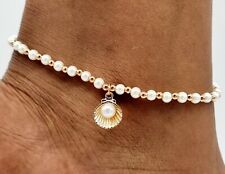 Glass Pearl Bead  elastic ankle bracelet foot anklet with shell charm 25cm