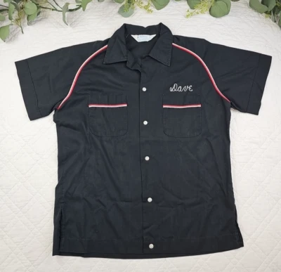 VTG Hilton Black Button Up Short Sleeve Bowling Shirt Size M 15-15.5 VT Dave - Image 1 of 4