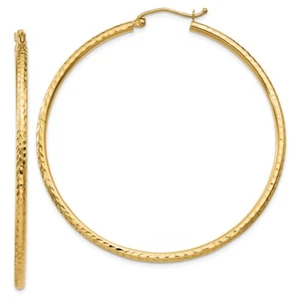 Real 14kt Yellow Gold Diamond-cut 2mm Round Tube Hoop Earrings - Picture 1 of 6