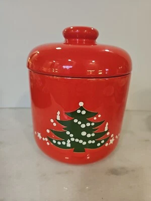 Waechtersbach Christmas Tree Red 9” Canister Biscuit Cookie Jar w Lid Retired - Image 1 of 4
