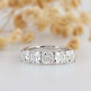 Five Stone 4 Cttw White Asscher Cut Simulated Diamond Wedding Ring In 925 Silver