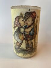 VTG Sugar Frosted 5" Glass Candle Pillar Hummel Girl and Boy First Kiss Evans