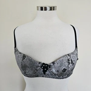 Fredricks of Hollywood Size Small Demi Cup Push Up Bra Silver Grey Gray Black - Picture 1 of 14