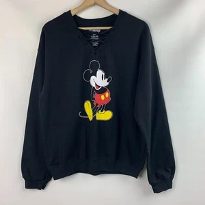Disney Mickey Mouse Girls Black Sweatshirt Pullover V-Neck Size Junior L/11-13 - Picture 1 of 5