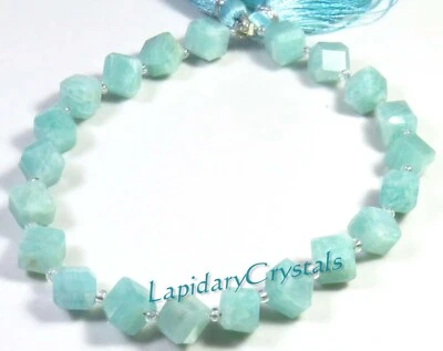 Naturale Blu Amazonite Sfaccettato Cubo Gemma Perline 8 " Filo 7-7.5 MM Fai da - Immagine 1 di 4