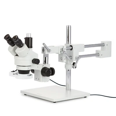 AmScope 3.5X-90X Trinocular Stereo Boom Zoom Microscope + Fluorescent Ring Light - Image 1 of 4