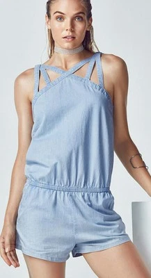 Fabletics romper Chambray Romper $89. NWOT Fabletics size medium fits 6/8 - Image 1 of 4