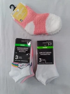 "7" Pairs KID'S GIRL'S SOCKS Pink Rainbow Gray Fits Shoe Size 1 - 7 & 36 Mth NEW - Picture 1 of 12