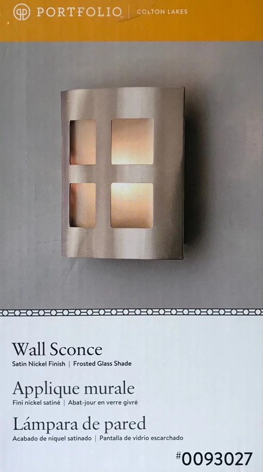 PORTFOLIO "Contemporary Style" Wall Sconce - Frosted Glass Shade / Satin Nickel - Image 1 of 1