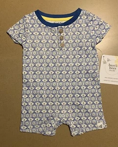 NWT Burt's Bees Romper Shorts Jumpsuits 1 Pc Baby Boy New Born NB Sunny Diamond - Picture 1 of 5