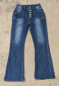 Blue Denim High Rise Button-Fly Flare Leg Jeans; Girl's Size M - Picture 1 of 4