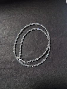 925 Silver 32/60" String Necklace Gray labradorite Gemstone 3 mm Round Beads - Picture 1 of 8