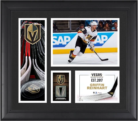 Griffin Reinhart Golden Knights Framed 15x17 Collage w/Piece of GU Puck Cover