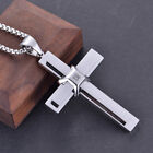 Mens Large (40*60mm) 3D CZ Cross Pendant Necklace Stainless Steel Rolo Chain 24'