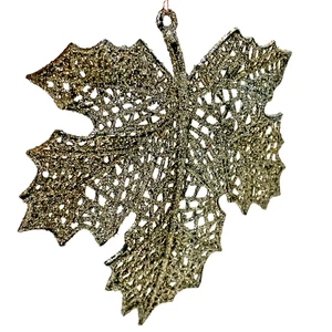 SET/12 Silber Glitzer Ahornblatt Christbaumschmuck strukturiert 5" Glitzer - Bild 1 von 9