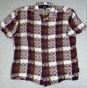 Camisa Steve Harvey Para Hombres 5XL Cuadros Mezcla de Lino Abotonada Informal Vacaciones de Verano - Imagen 1 de 11