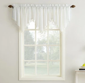 Erica Crushed Sheer Voile Beaded Ascot Valance White No. 918 - 51 x 24 - Picture 1 of 3