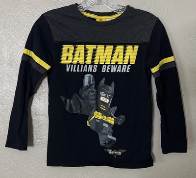 Batman Boys Kids LEGO Long Sleeve TShirt Black Yellow 7/8 Medium - Image 1 of 4