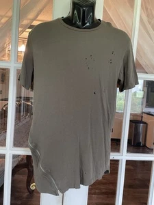 Zara Distressed Zipper Short Sleeve T-Shirt Green Men’s Size Small - Picture 1 of 7