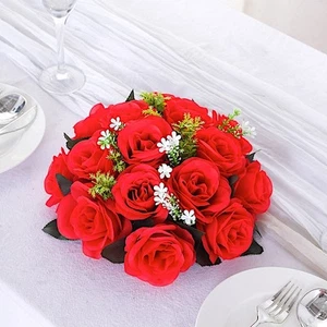 RED 2 Bouquets 10" Silk Roses Artificial FLOWER BALLS Party Events Decorations - Picture 1 of 8