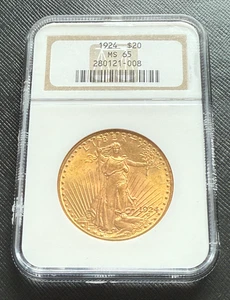 US 1924 Gold $20 20 Dollars NGC MS65 Double Eagle Saint Gaudens - Picture 1 of 2