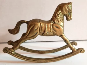 Brass Rocking Horse Figurine Vintage Nursery Decor 6 X 4.5 Inches Home Decor - Picture 1 of 7