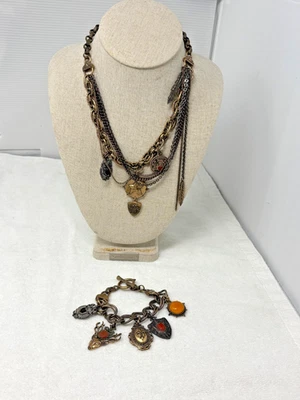 Juego de collar y pulsera Lucky Brand Boho Gothic Charm multicadena capas bronce Foto 1 de 4