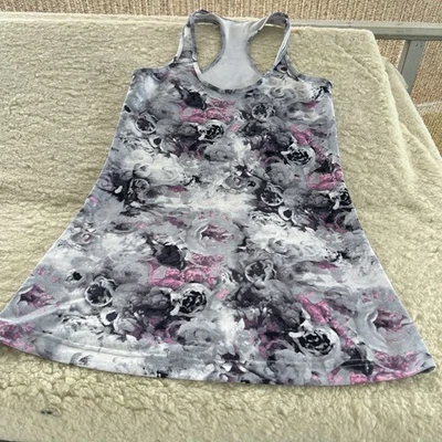 Camiseta sin mangas Lululemon Cool espalda cruzada para mujer talla 8 blanca rosa floral yoga gimnasio Foto 1 de 4