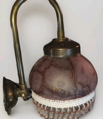 🕯️ Lot de 2 appliques murales vintage en laiton et verre décoré à pampilles - Photo 1/3