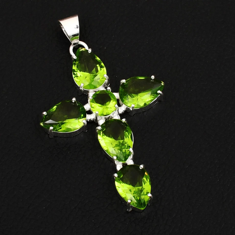 Peridot Gemstone Ethnic Cross Pendant Jewelry Gift For Christmas 2.64" AP-40300 - Image 1 of 1
