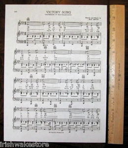 UNIVERSITY OF SAN FRANCISCO Vintage Song Sheet c 1938 "Victory Song" - Original - Picture 1 of 1