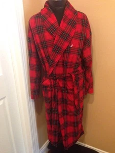 Nautica Men's Sleepwear, One Size Shawl Collar Robe, Red Black Plaid BNWT - Picture 1 of 7