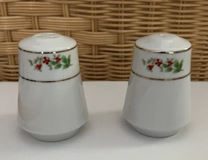 White Porcelain Holly Berry w Gold Trim Salt & Pepper Shakers • Royal Norfolk - Picture 1 of 4
