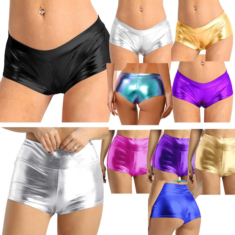 Mini botín corto elástico metálico brillante para mujer Pantalones calientes Prendas para club nocturno Foto 1 de 1
