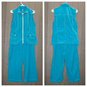 Zenergy by Chico's 2pc Sleeveless Jacket & Capri Pants Outfit Size 1 Turquoise - Picture 1 of 18