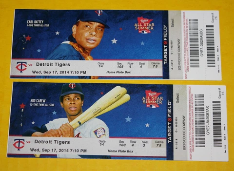 Minnesota Twins Ticket Stub | September 17 2014 | Miguel Cabrera Joe Mauer Hit Cover