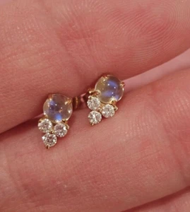 EF Collection 14k 585 yellow gold earrings moonstone and diamonds - Picture 1 of 5