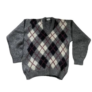 London Paris New York Knit Sweater Women's Gray Argyle Winter 90s Classic - Picture 1 of 10