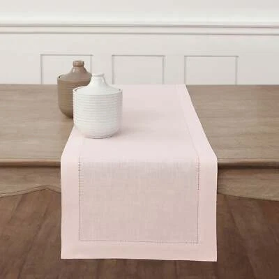 Corredor de mesa Solino Home de lino 14 x 108 para otoño, dobladillo clásico color rosa Foto 1 de 4