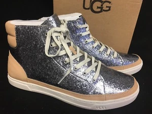 UGG Australia GUNMETAL GRADIE GLITTER LEATHER SNEAKER ANKLE BOOTS sizes 1090042 - Picture 1 of 12