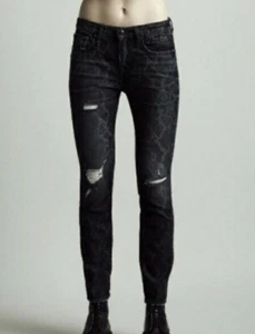 R13 Women's Jeans Alison Distressed Size 26 Callen Black Snake Print Whimsigoth - Picture 1 of 8