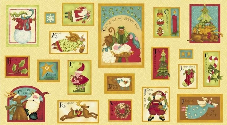 Nancy's Holiday Favourites Greetings Card Panel Quilting Fabric - Christmas  - Image 1 of 1