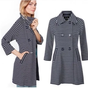 Cabi XS Maritime Trench Coat 5151 Navy White Striped Coat $189 - Picture 1 of 8