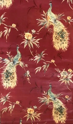 2 ROLLOS NOS Papel Pintado Rojo con Metálico Dorado Floral y Pavos Real Prepastado Inglaterra Foto 1 de 4