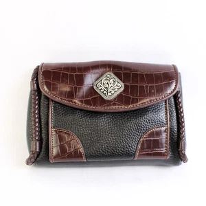 Coldwater Creek Crossbody Bag Faux Leather Brown Black Braided Mini Organizer - Picture 1 of 5