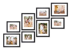 8 Pack Stairway Picture Frame Set Stairwell Gallery Wall with Mat 5x7 and 8x10 - Picture 1 of 14