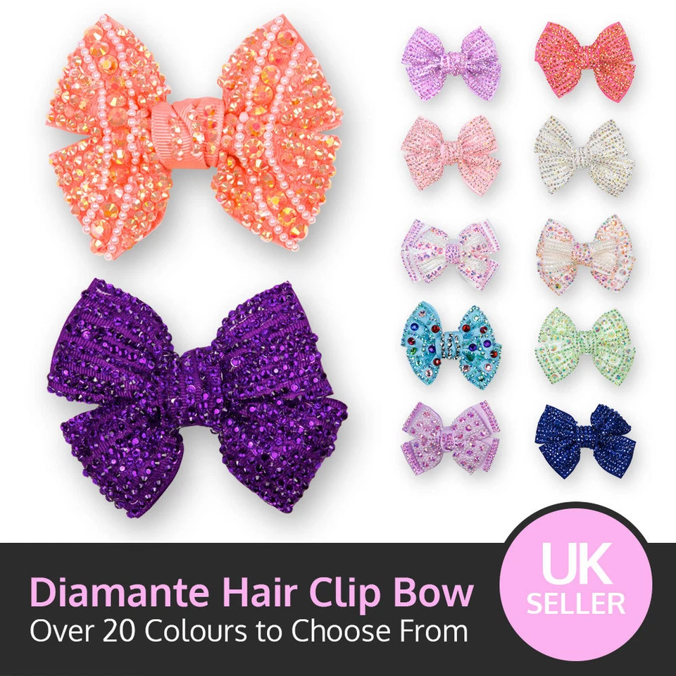 Small Crystal Bow Sparking Diamante Encrusted Hair Clip Grip Pink Red Silver + - Image 1 of 1