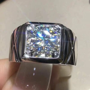 2.5 Ct Round Moissanite Solitaire Men Engagement Ring 14K Solid White Gold - Picture 1 of 4